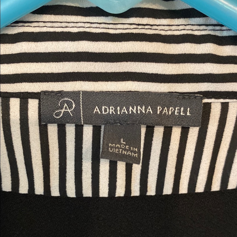 Adrianna Papell Black and White Notched Collar Blouse - Picture 2 of 5